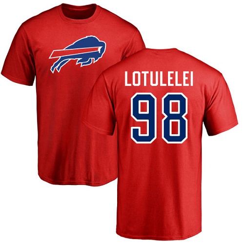 Men NFL Buffalo Bills #98 Star Lotulelei Red Name and Number Logo T Shirt->buffalo bills->NFL Jersey